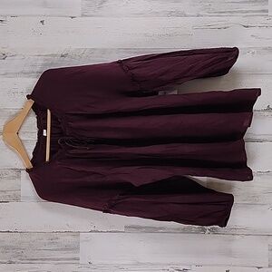 Old Navy wine burgandy ruffled poet peasant blouse top neck tie Size XXL NEW